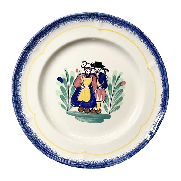 Set of 2 FAIENCERIE DE PORNIC France ~ BRETAGNE Hand Painted Bowl and Plate - Picture 5 of 8